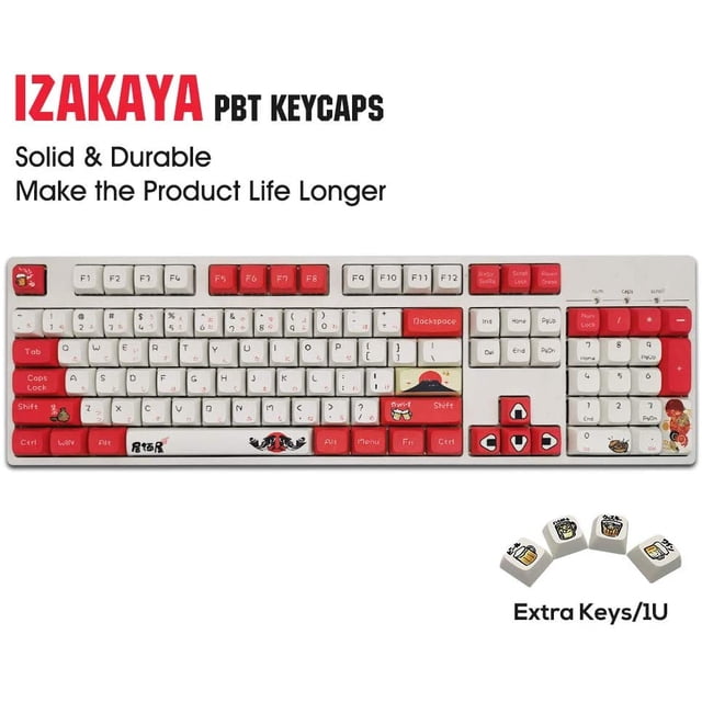 Capas de teclas japonesas, teclado personalizado de perfil XDA para teclados mecánicos, conjunto de teclas 108 completo con extractor de teclas (Izakaya teclas)