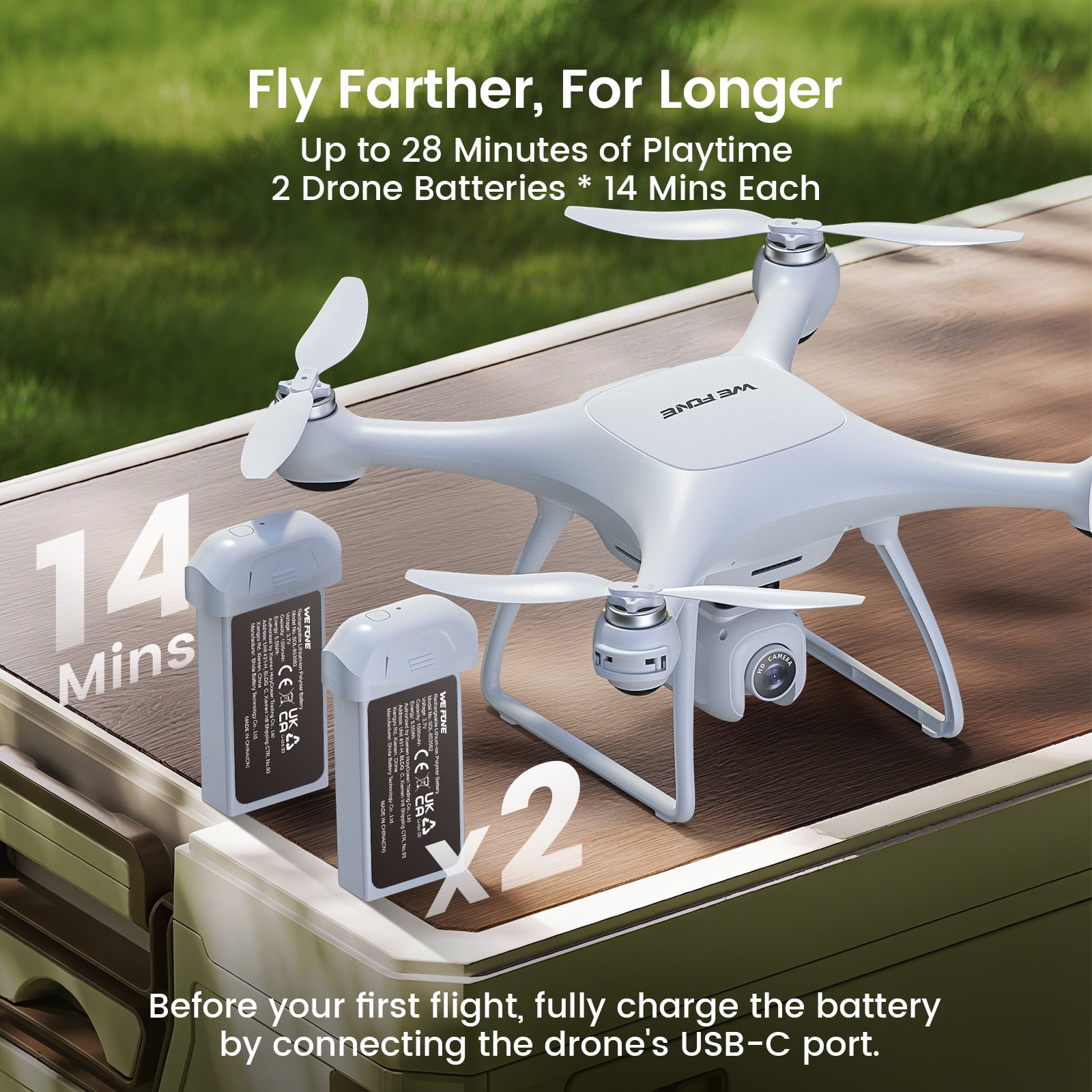 Wefone WF22 Drone with Camera Lightweight Beginner-Friendly Quadcopter Featuring Optical Flow Stabilization, Extended Flight with 2 Batteries, White