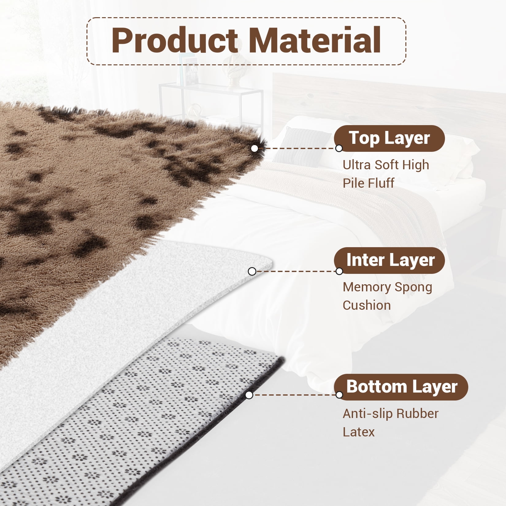 Hasoo 10' x 13' Large Area Rug High-Pile Plush Shag Rug Perfect for Living Rooms, Bedrooms, Dining Rooms, Brown