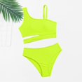 thumbnail image 5 of Ruyang Girls Solid Bikini Swimsuit One Wide Strap Cutout Waist Tops and Trunks Bathing Suit Summer Quick Dry Pool Swim Outfits, 5 of 8