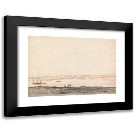 Peter Tillemans 14x11 Black Modern Framed Museum Art Print Titled - From Gravesend; the Block House in Essex