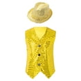 thumbnail image 1 of YEAHDOR Kids Boys Button Down Shiny Sequins Vest with Hat for Jazz Hip Hop Dance Performance Yellow 2-3, 1 of 7