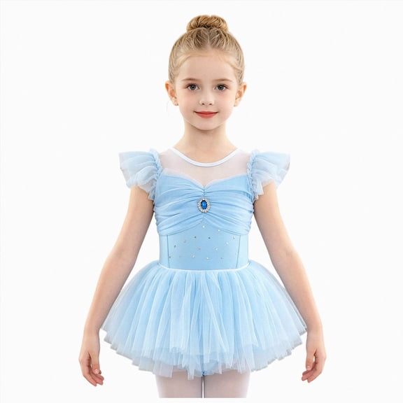 mgoYE Toddler Girls Full Skirted Leotard Tulle Ballet Dance Tutu Dress(Blue,9-10)