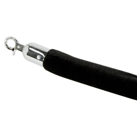 Set of 2 - Rope Barrier - 6-1/2' Black Velvet Rope w/ Chrome Hooks - STANCHIONS NOT INCLUDED (RP2MBKCH01)