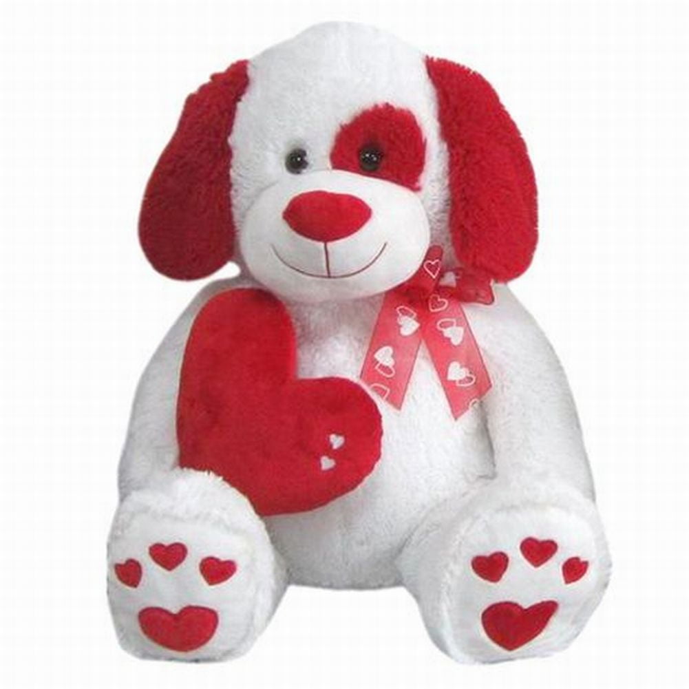 red and white stuffed dog