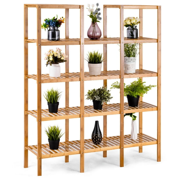 Costway Multifunctional Bamboo Shelf Flower Plant Stand Display Storage