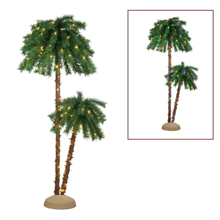 3.5 ft & 6 ft Pre-Lit Clear/Multi Double Trunk Artificial Palm Tree