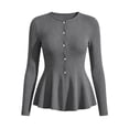 thumbnail image 6 of Aswuknt Women's Fall Winter Ribbed Knit Cardigan Long Sleeve Button Front Peplum Dressy Casual Work Sweater Top, 6 of 7
