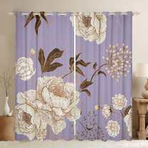 Manfei Country Flower Floral Blackout Curtains Set of 2 (52x84 Each),Rustic Farmhouse Cabin Window Curtains,Beige Purple Brown Curtains and Drapes For Girls,Luxury Bedroom Decor