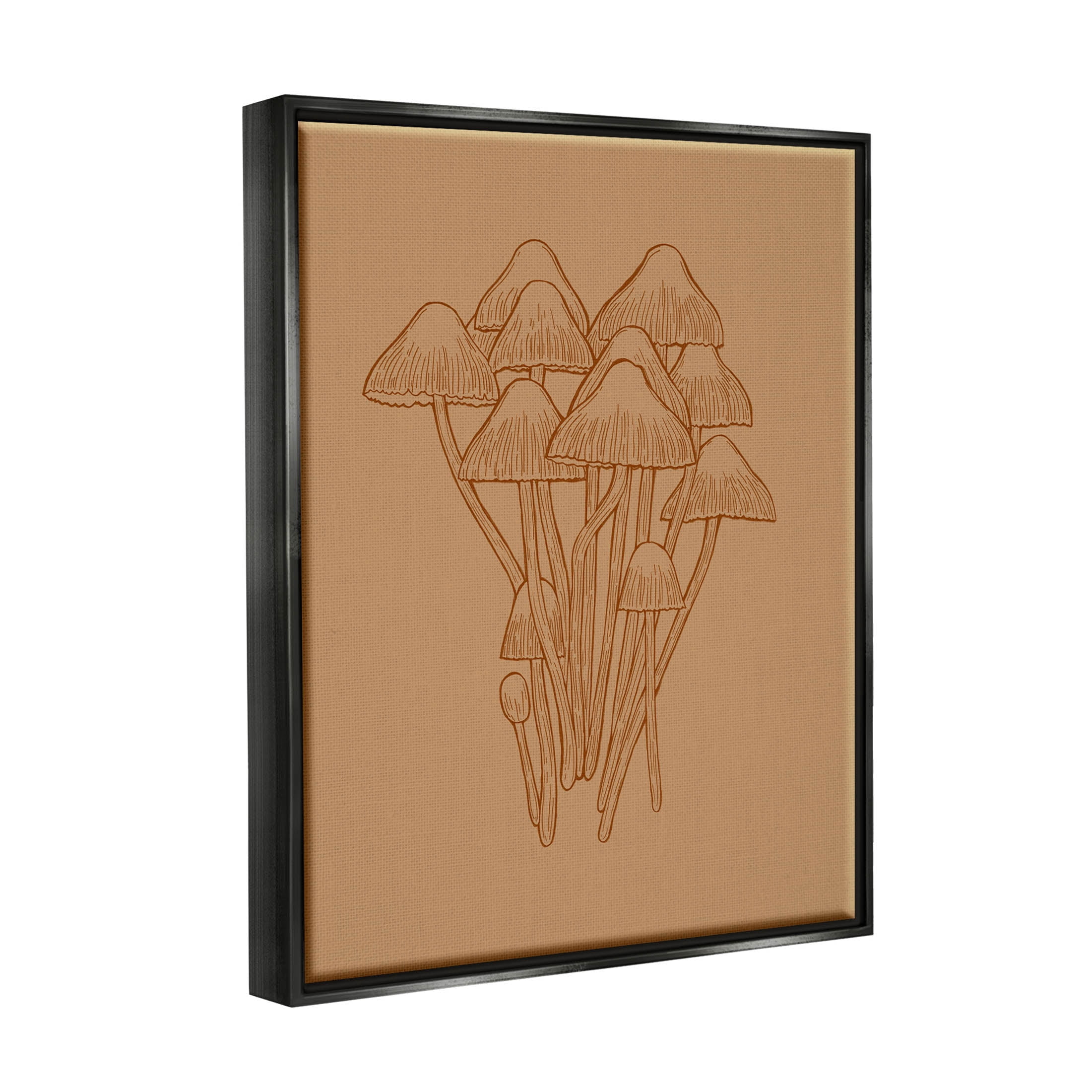 Stupell Industries Brown Mushrooms Detailed Nature Graphic Art Jet Black Floating Framed Canvas Print Wall Art, Design by Ziwei Li