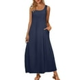 thumbnail image 2 of Sakmal Sundresses for Women Blue Maxi Dress Scoop Neck Sleeveless Solid Dresses with Pockets, 2 of 9