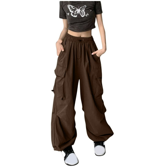 RKSTN Womens Pants Ladies' Solid Color High Waist Wide Leg Casual Drawstring Work Pants Loose Fitting Long Pants