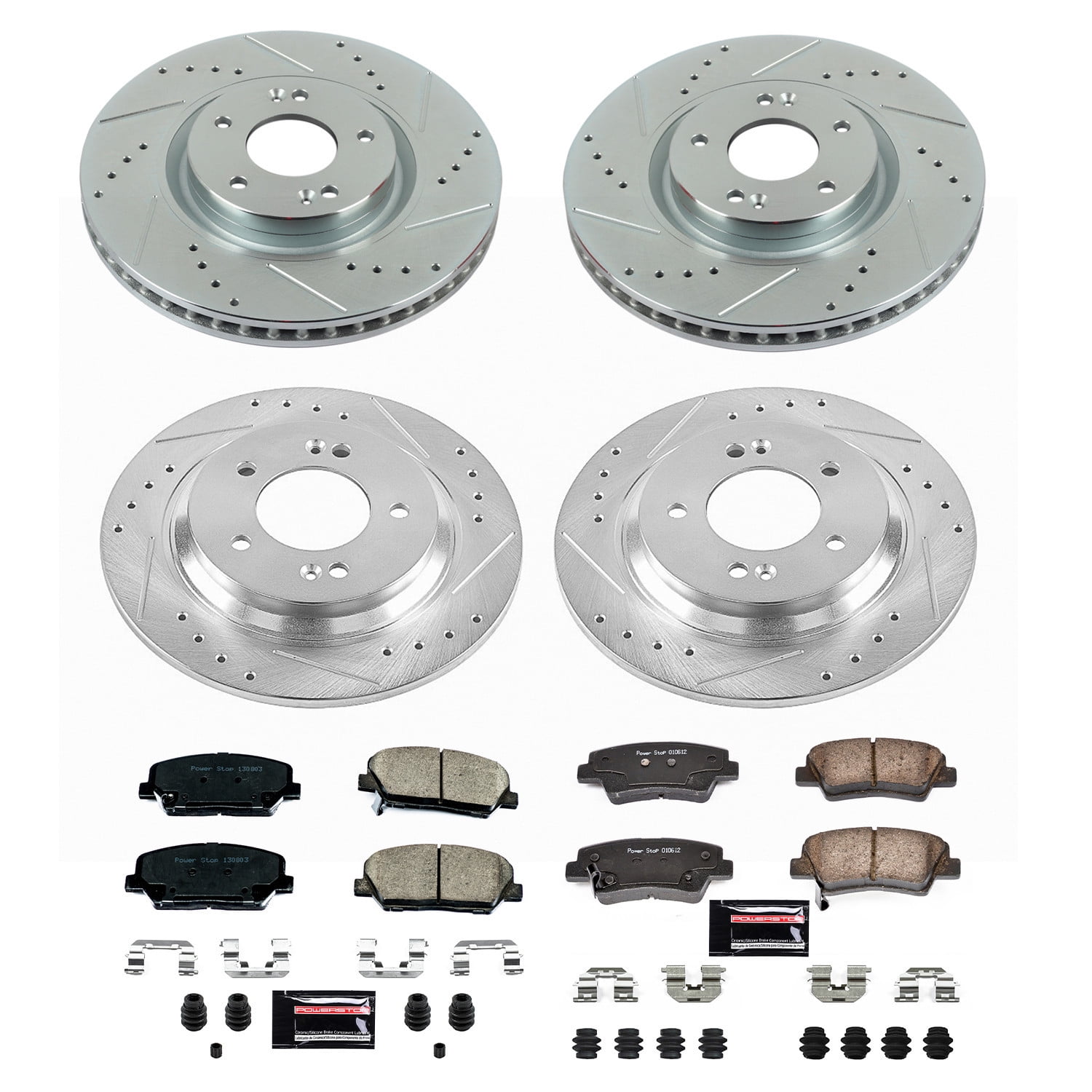 Power Stop Front and Rear Ceramic Brake Pad and Drilled and Slotted Rotor Kit K7824