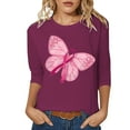 thumbnail image 1 of Fgnfyis T-Shirts pour Femmes Sensibilisation au Cancer Haut Décontracté Col Rond Manche Trois Quarts Design Imprimé pour Usage Quotidien et Occasions Festives Printemps Été Automne Hauts pour Femmes Rose Vif TG, 1 of 4