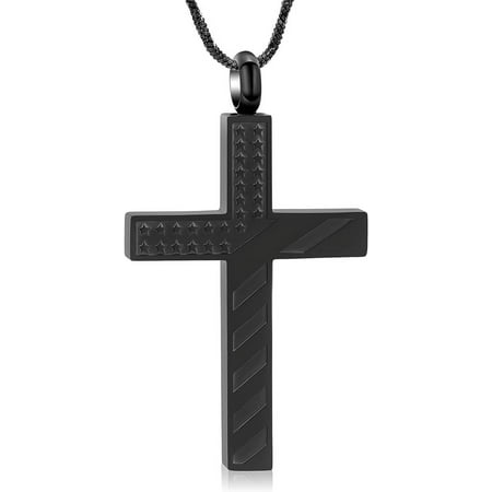 American Flag Cross Urn Necklace for Ashes Cremation Jewelry for Women Men Religious Cross Ashes Keepsake Memorial Jewelry of Loved One