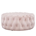 thumbnail image 4 of Round Ottoman Accent Tufted Chair , Pink, Velvet, Modern Contemporary, Living Lounge Cafe Room Hotel Lobby Hospitality, 4 of 6