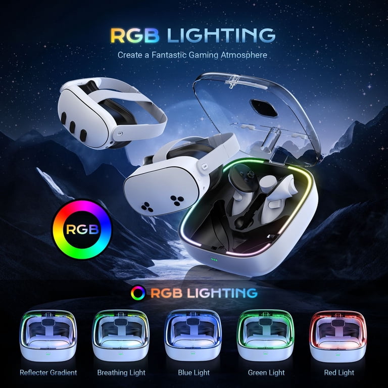 Portable Charging Storage Case for Meta Quest 3/Quest 3S with RGB