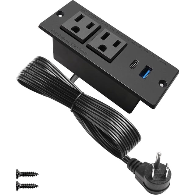 Tira de alimentación empotrada USB C de carga rápida, estación de energía de computadora, 2 tomacorr