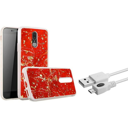 Insten Marble Glitter PC/TPU Rubber Case Cover For Coolpad Legacy (2019) - Red (Bundle with Micro USB