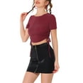 thumbnail image 4 of INSPIRE CHIC Women's Shimmer Glitter Drawstring Side Slim Fit Stretchy Shiny Crop Tops M Dark Red, 4 of 5