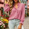 thumbnail image 5 of Feancey Womens Gingham Button Down Shirt Ruffle Stand Collar Long Sleeve Plaid Shirts Dressy Casual Business Shirts 2026 Trendy Clothes Pink M, 5 of 10