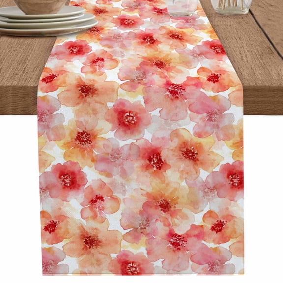 nqOlkjepod Pink Flowers Table Runner 36 Inches Long Farmhouse Dress Scarves, Pastoral Floral Leaves Botanical Rustic Dining Tablerunner for Coffee Table/Kitchen Island/Party Décor, Small 13" x 36"