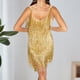 thumbnail image 4 of Vestidos Cortos Mini vestido con flecos correa de espagueti mujer tirantes mujer verano (dorado M) Ygjytge para Mujer oro T L, 4 of 7