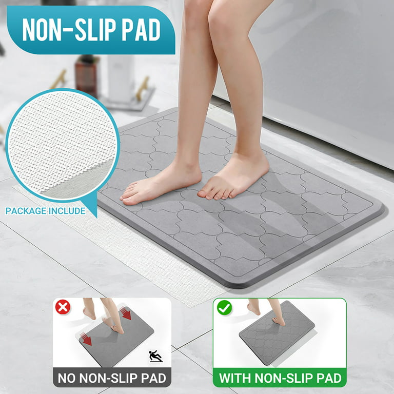 Stone Bath Mat, Diatomaceous Earth Bath Mat, 23.5 x 15.5 Fast Drying,  Anti-Slip, Super Absorbent, Stone Bath Mat for Bathroom, Light Grey 