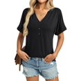 thumbnail image 2 of Camiseta TICTICMISS para mujer, cuello en V, manga corta, negra, 2 of 6
