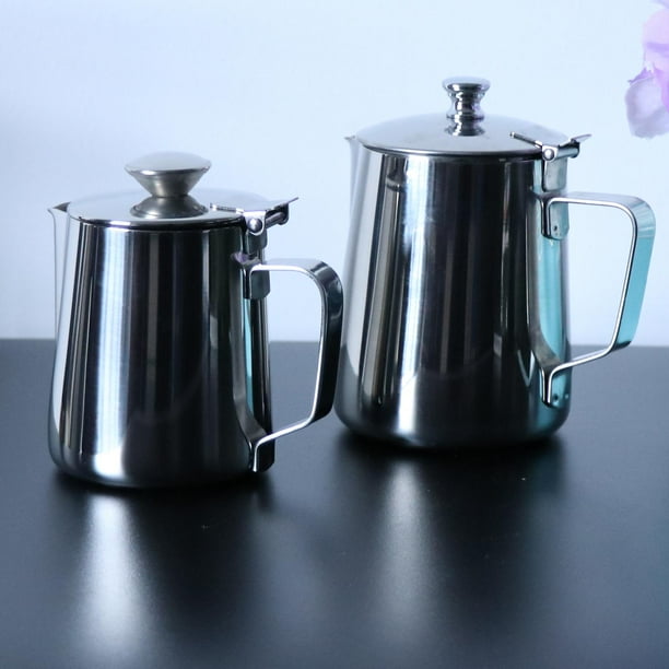 食器 MiLk Abbracc Milk Jug, Stainless Steel Milk Jug with Lid, Perfect for