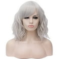 thumbnail image 1 of BERON Silver Grey Short Wigs Curly Wavy Women Wig with Side Part Bangs Synthetic Hair Wigs, 1 of 1