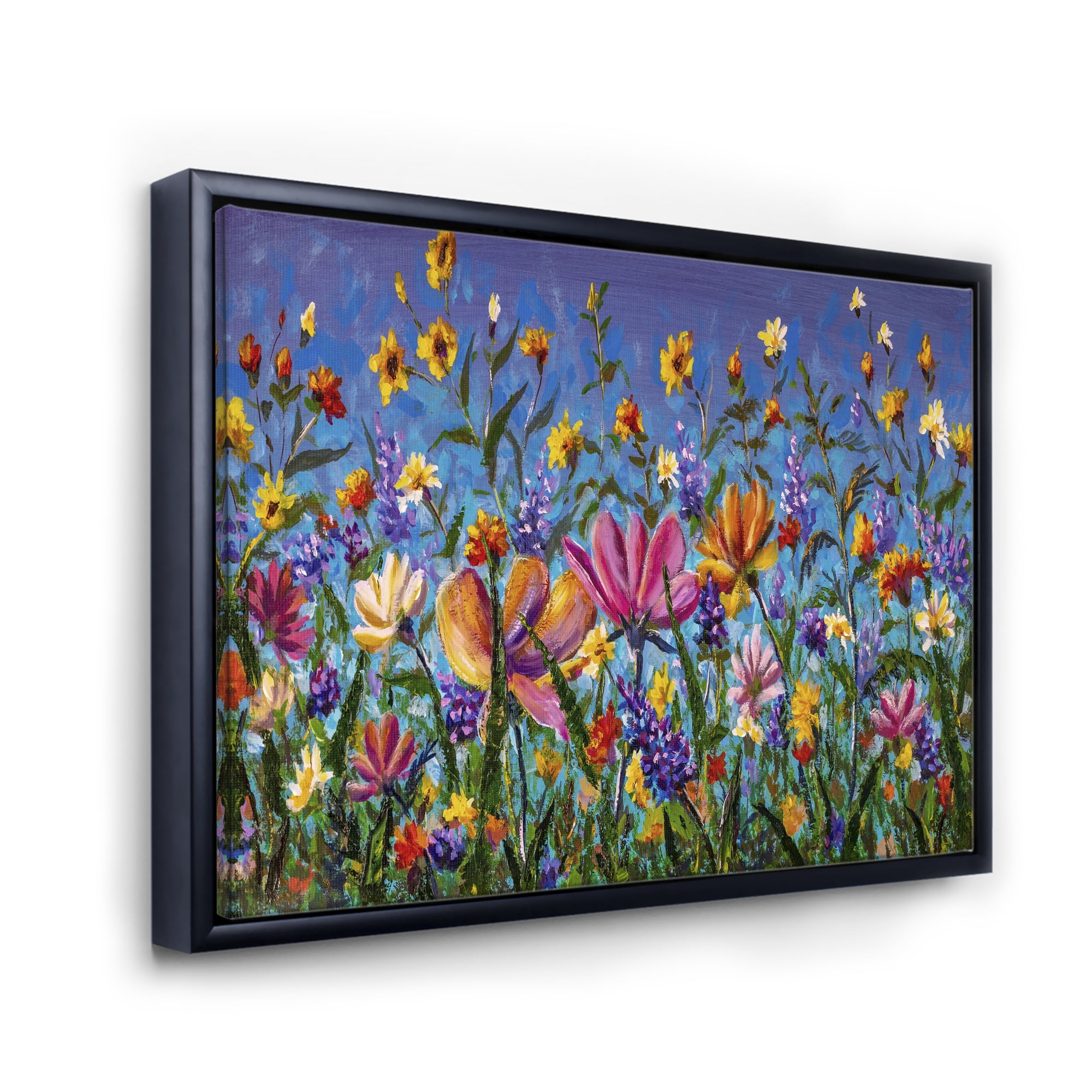 Designart 'Wildflowers and Daisies In Summer Garden Field I' Traditional Framed Canvas Wall Art Print