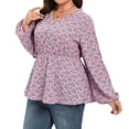 thumbnail image 4 of TIMIFIS Hauts Grande Taille pour Femmes Décontracté Col en V Floral Manches Longues Automne Chemises Taille Plissée Ample, 4 of 7