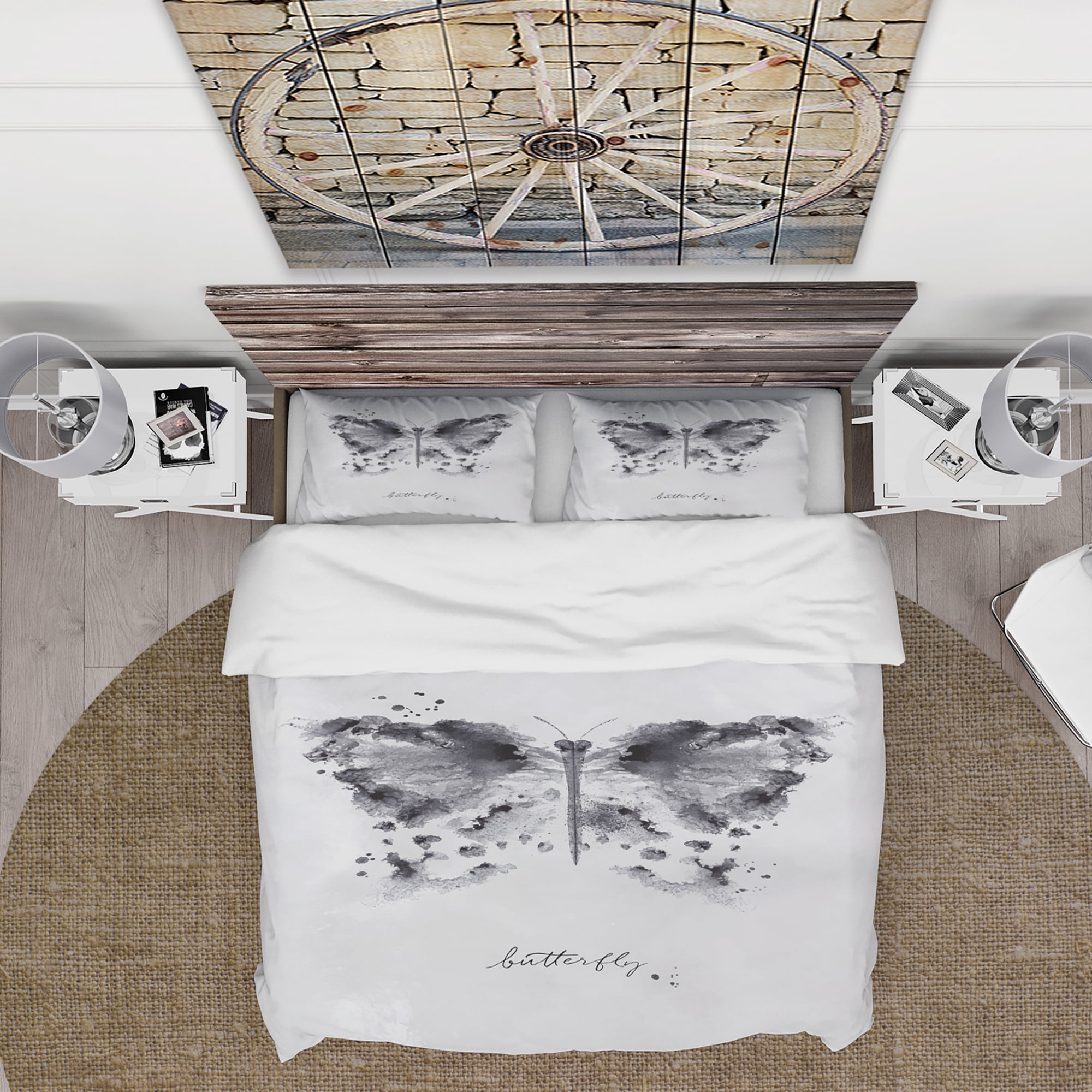 Designart 'Monotype butterfly black' Animals Duvet Cover Set