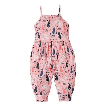 

GEZHEN 2024 Bodysuit for Kids Baby Girls Overalls Romper Outfit Sleeveless Rabbit Print Bell Bottom Jumpsuit Easter Toddler Long Pants