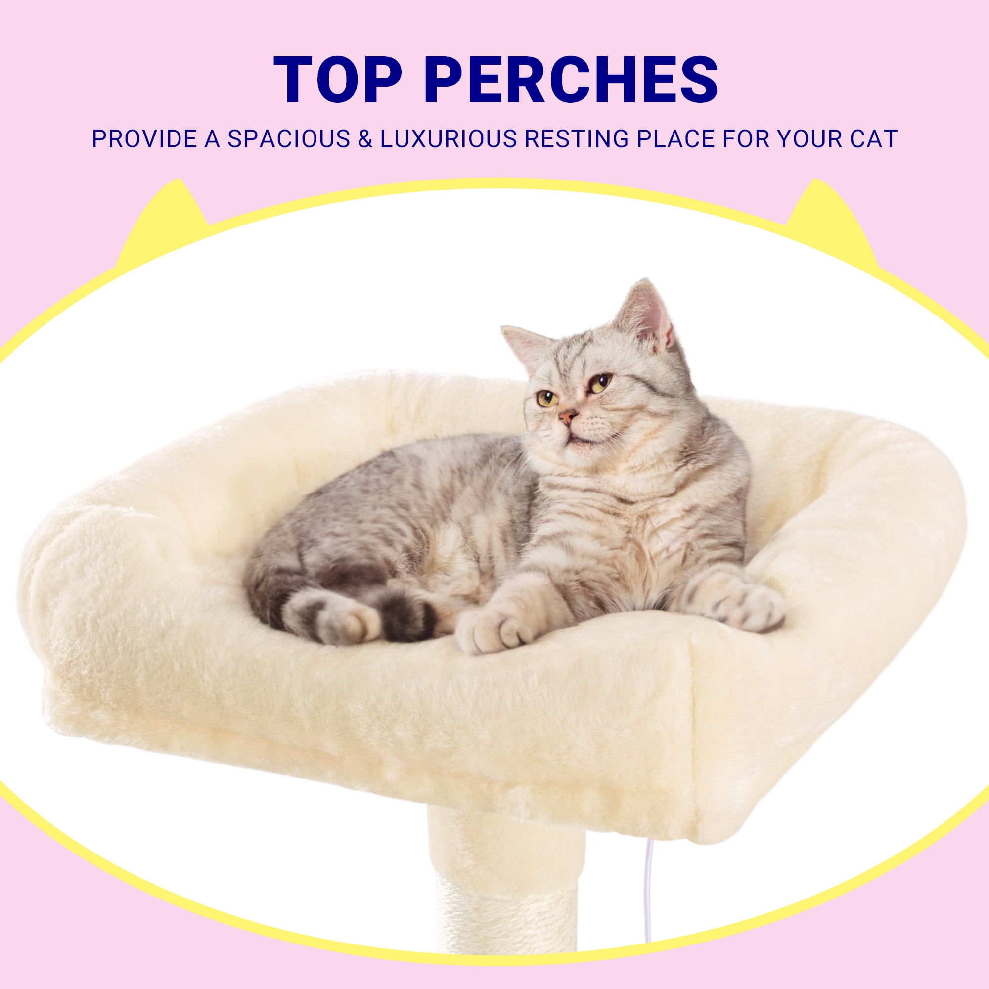 Allewie 73in Fan-Shaped Space-Saving Corner Cat Tower, Multi-Level Tall Cat Tree for Indoor Kitties, Cozy Baskets, Condos, House, Perches, Sisal Scratching Posts, Beige