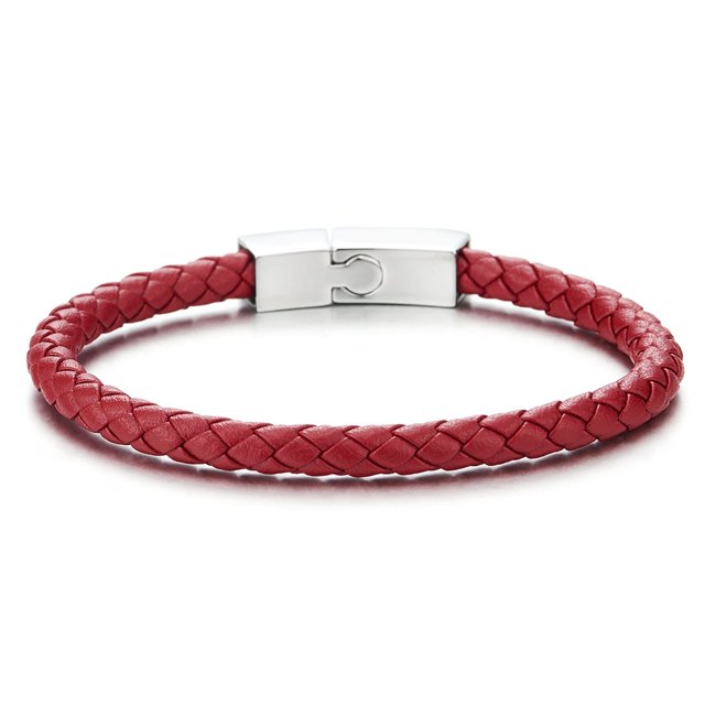 Pulsera COOLSTEELANDBEYOND de piel fina trenzada roja