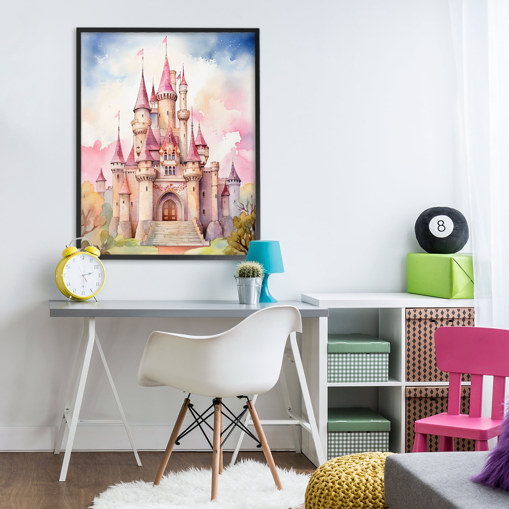 Stupell Industries Princess Castle Watercolor Portrait Black Framed Giclee Art, design by Creative Studio
