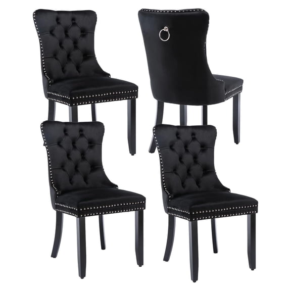Black Dining Chairs Set of 4, Modern Upholstered Kitchen Chairs for Dining Room
