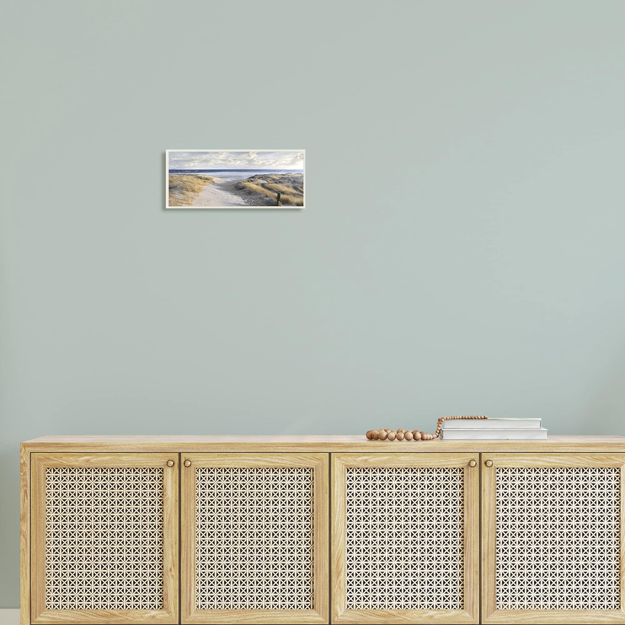 Stupell Industries Panoramic Beach Coastline Sand Dunes Fluffy Clouds Paintings Unframed Art Print Wall Art, 17x7, by Mike Calascibetta