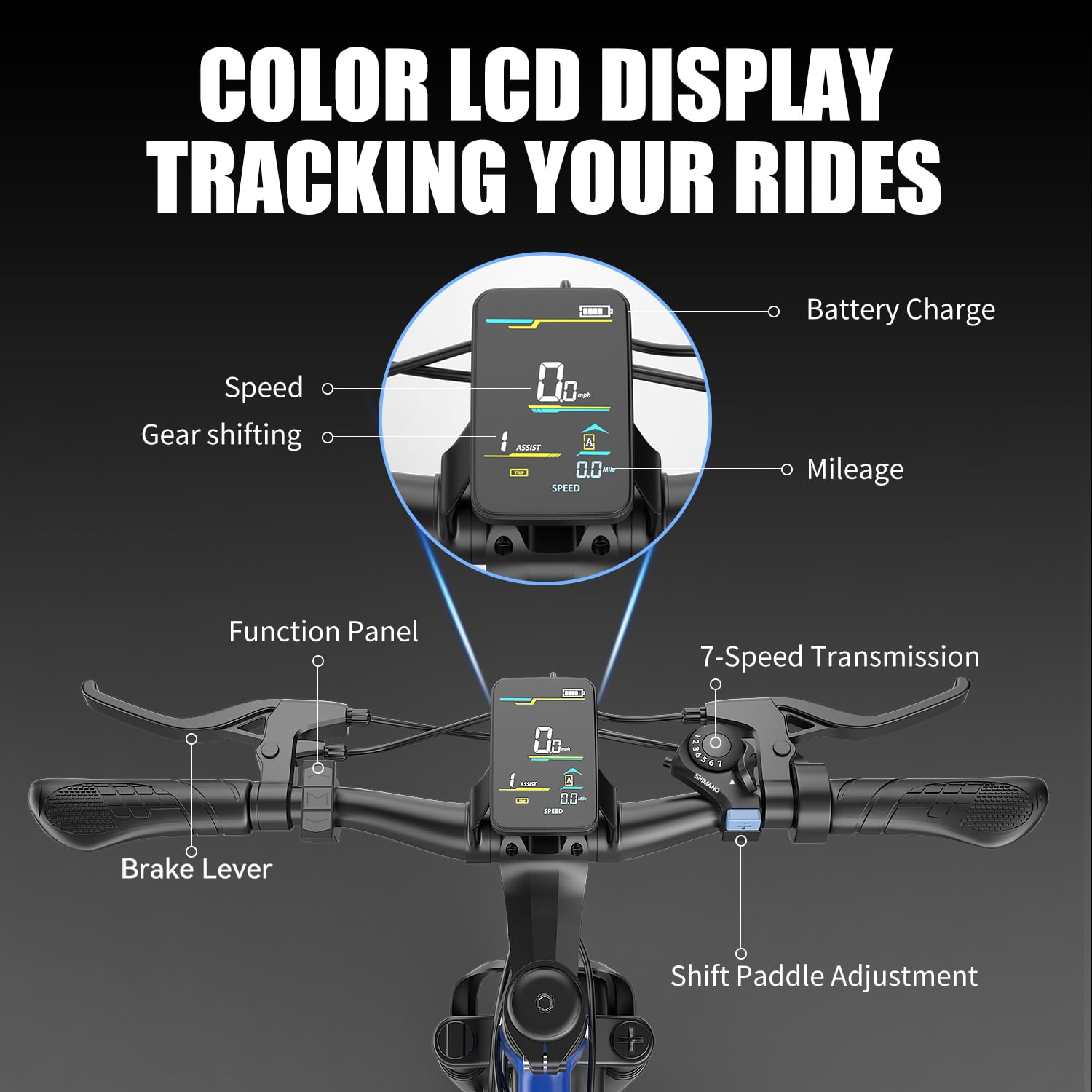 PostJoy Electric Mountain Bike 26" 1500W Peak Motor, 65 Miles 28MPH Ebike, 480Wh Battery Electric Bicycle for Adults 7 Speed Electric Bicycles Front Fork Suspension