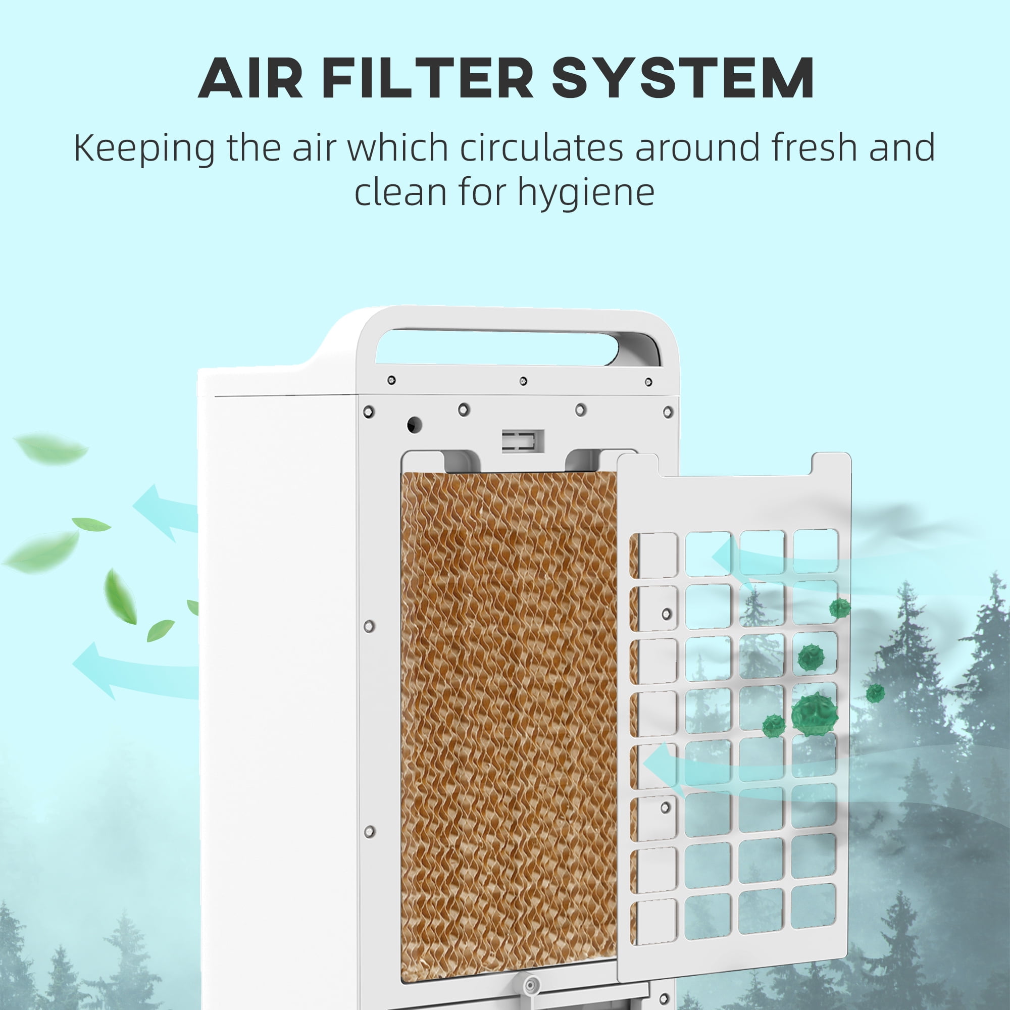 Mintazer 3-In-1 Evaporative Air Cooler with Ice Packs, Portable Air Cooling Fan with 1.3 Gal Water Tank, Remote & Timer for Home Office Garage, White