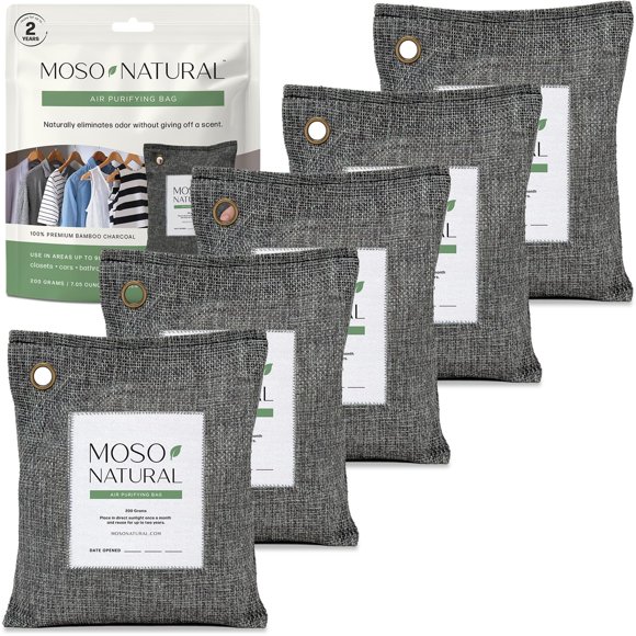 Moso Natural Air Purifying Bag 200g | Premium Bamboo Charcoal Odor Absorber for Home & Car | Closet Odor Eliminator, Small Room Deodorizer & Car Air Freshener | Long Lasting Charc