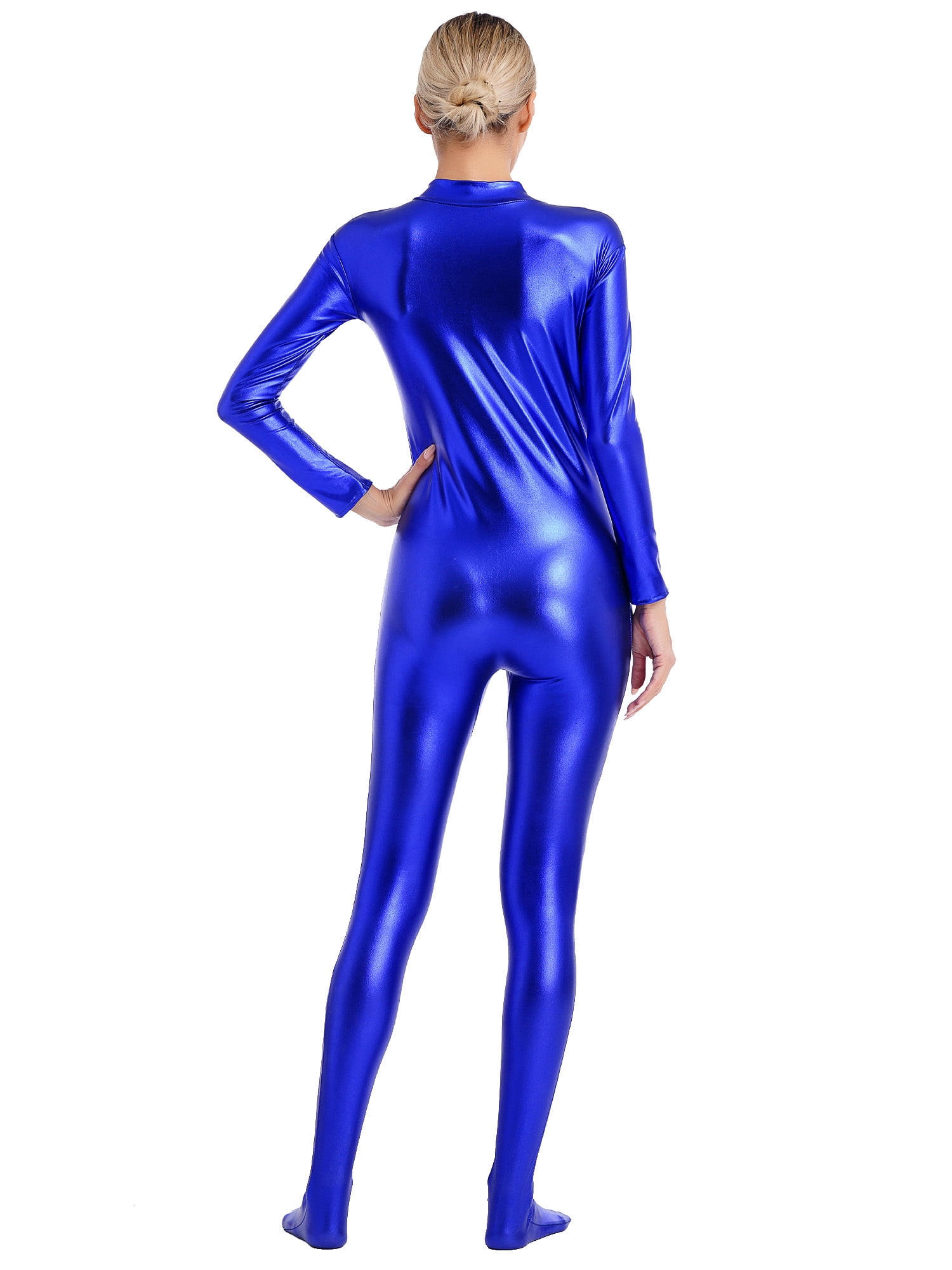 Eandarui Women's Shiny Metallic Unitard Turtleneck Long Sleeve
