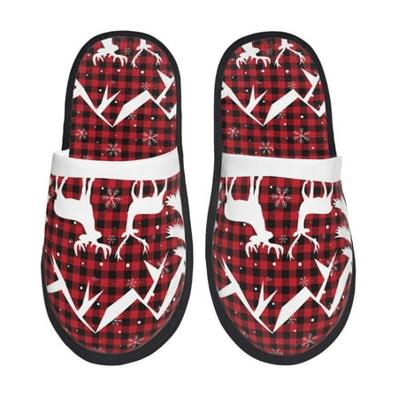 Balery Christmas Buffalo Plaid Slient Indoor Furry Fleece Comfort House Shoes Soft Non-Slip Home Shoes Cotton slippers House Slippers-- Large