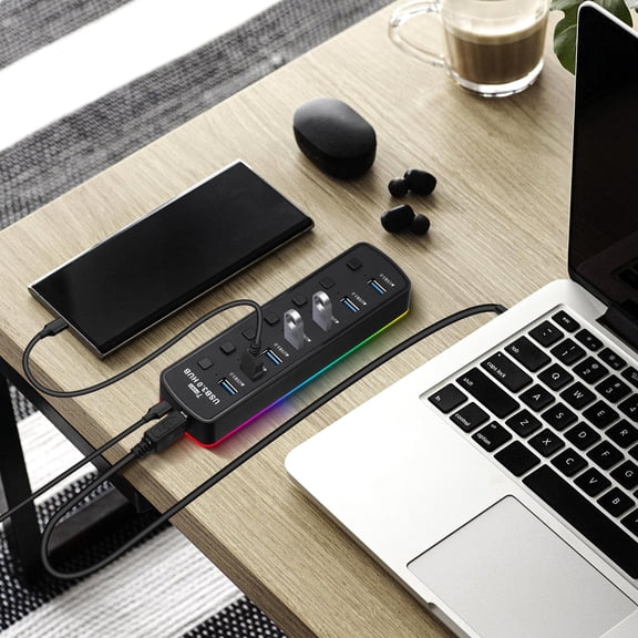 OFFIGAM Offigam 7-Port USB Hub Black ABS with Overload Protection for Electronics