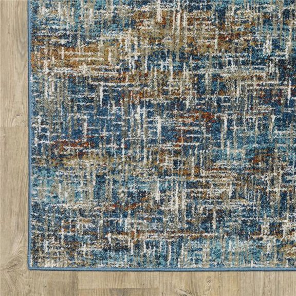 HomeRoots  6 x 9 ft. Blue Teal Gold Rust & Beige Abstract Power Loom Stain Resistant Rectangle Area Rug - Blue and Beige - 6 x 9 ft.