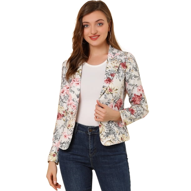 Chaqueta Tipo Blazer Informal Con Solapa De Muesca Y Manga Larga Para Mujer Beige-Floral L