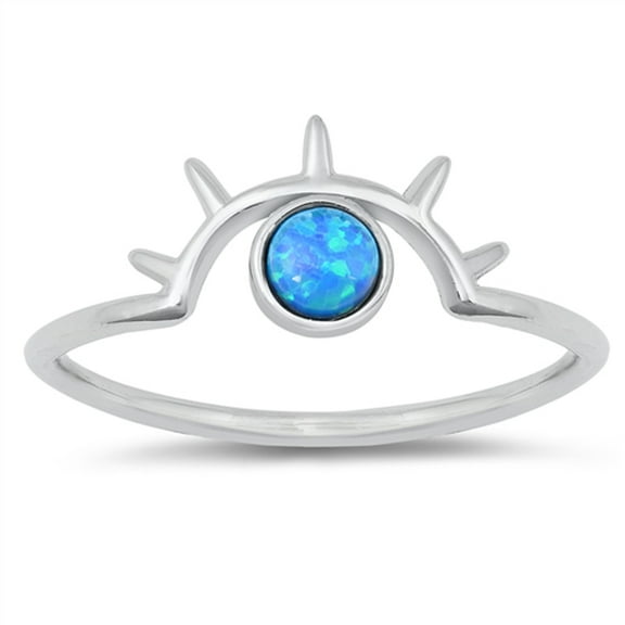 Blue Simulated Opal All Seeing Eye Sun Rise Ring .925 Sterling Silver Band CZ Female Size 7