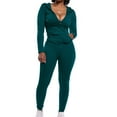 thumbnail image 2 of Gibobby Conjunto de sudadera y pantalones Moda mujer otoño dama Split 2 piezas traje deportivo conjunto Casual Color sólido traje(Verde,XL), 2 of 4